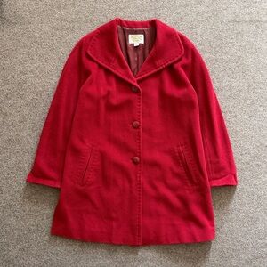 Talbots Red Wool Blend Pea Coat Womens 14 Button Front Whimsical Winter Overcoat